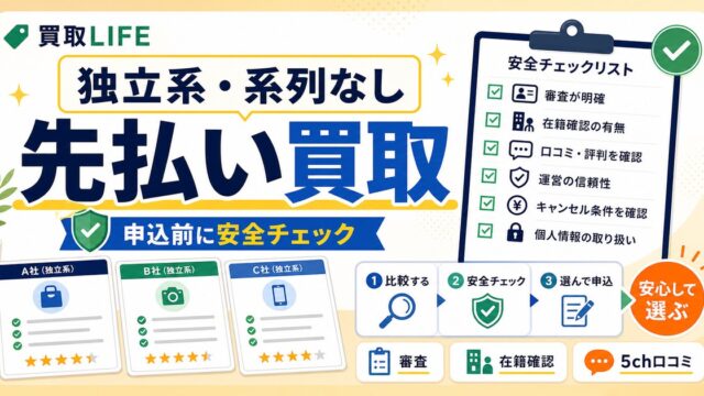 独立系(系列なし)の先払い買取業者を一挙公開！口コミや特徴も解説